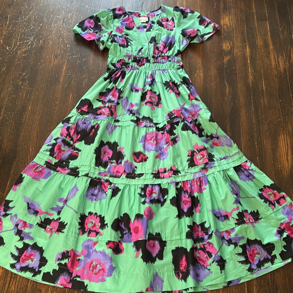 Anthropologie Mint Green Maxi Dress with Purple & Black Floral Print - Picture 11 of 16